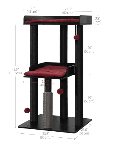 43.7" Modern Cat Tree (Black/Red / 23.6"L x 23.6"W x 43.7"H)