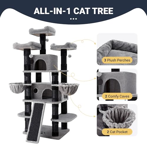 68 Inches Cat Tree (68 in / Black & Grey)