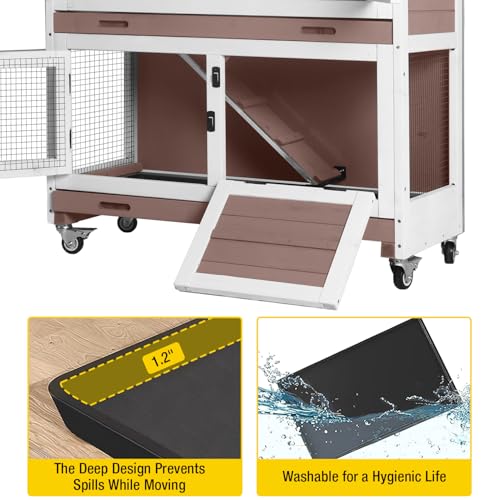 Wooden Rabbit Hutch Indoor Outdoor Rabbit Cage with Two Removable Trays Bunny Cage on Wheels Pet House Guinea Pig Cage 2 Story