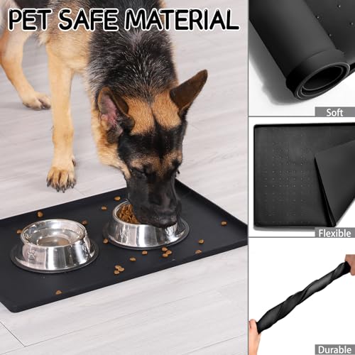 Silicone Cat & Dog Food Mat for Floors Waterproof (Black / 22''×14'')