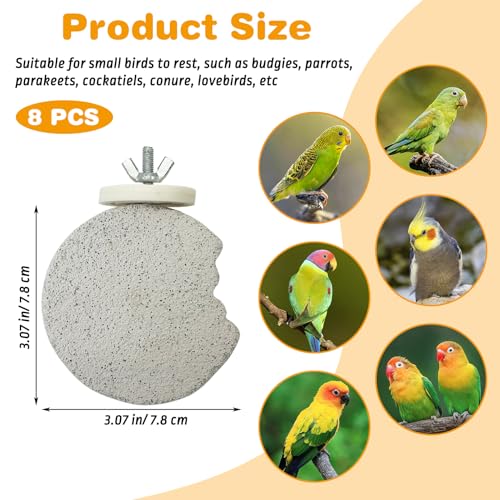 8 PCS Bird Perch Parrot Beak Grinding Stone Calcium Mineral Parrot Perch Foot Claws Trimmer Chewing Toy Bird Cage Accessories for Small Medium Budgie Cockatiel Conure Lovebird