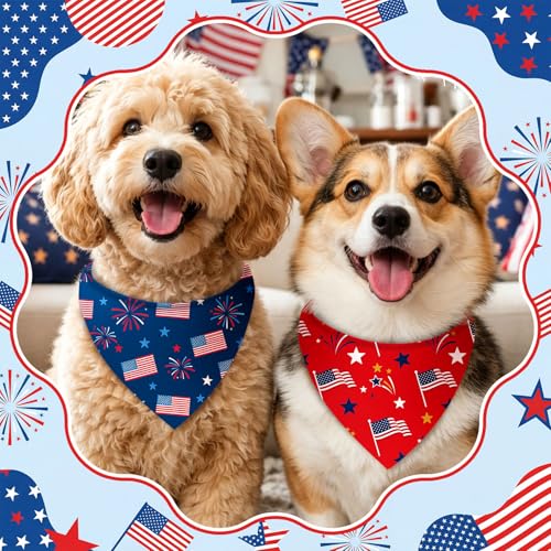 50 Pcs Patriotic Dog Bandanas Bulk 4th of July Bandanas for Dogs Star Triangle Kerchief Bib Scarf Set for Pet Independence Day 250th Anniversary Party Costume (4th of July / 31.5 x 21.7 x 21.7")