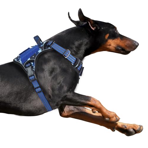 Tactical Dog Harness for Large Dogs No Pull (Blue Camo / L(Neck:19-25", Chest:21-35"))