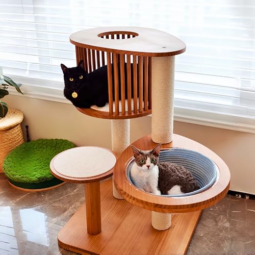 Cat Tree 36.4" Solid Wood Multi (L23.6"xW23.6"xH36.4"(with Cat Scratching Mat Pad))