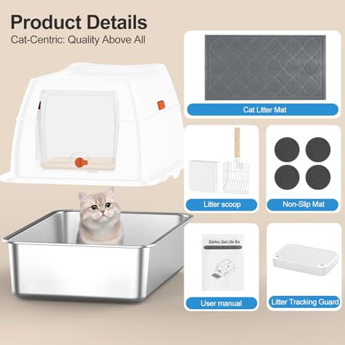 Stainless Steel Litter Box with Lid (White)