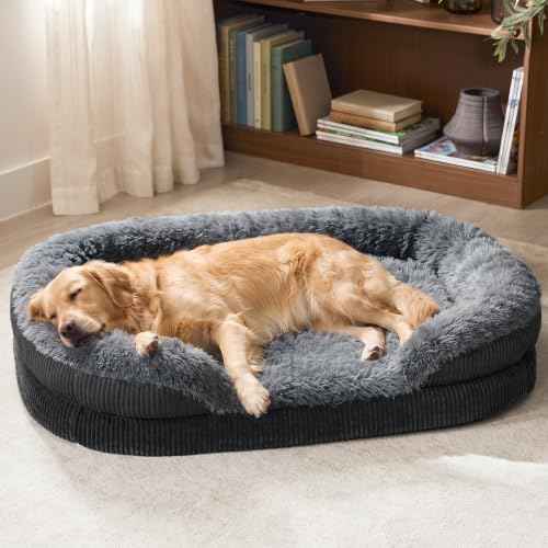 Fluffy Orthopedic Dog Beds Large Sized Dog (Dark Grey / XL (42"x 32"x 7"))