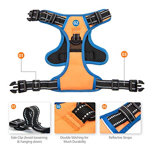 Reflective Dog Harness Large Breed Adjustable No Pull Vest (Orange / Extra Large)