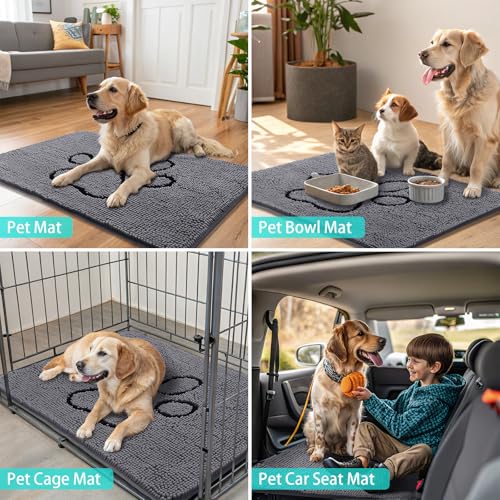 Dog Door Mat for Muddy Paws (30"X20" / Dark Grey and Black)