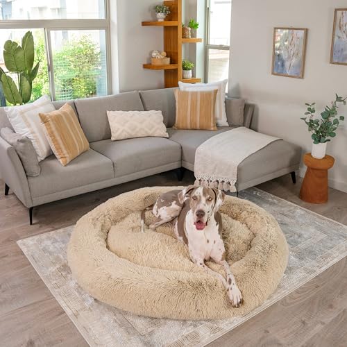 The Original Calming Donut Dog Bed (Taupe Shag / XX-Large)