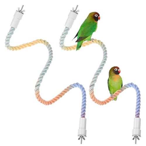 2 Pack Rope Perches for Bird Cages (Pink Blue / 31.5 in)