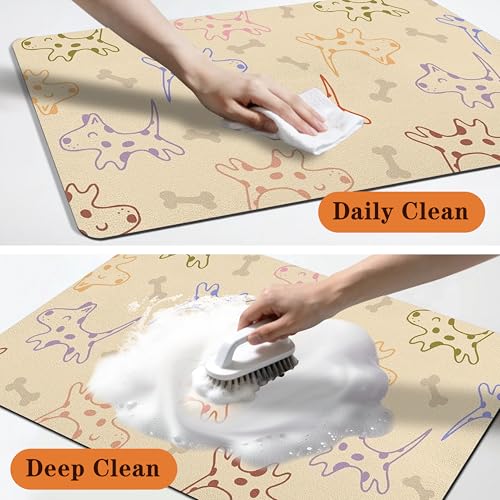 Pet Feeding Mat for Floors Waterproof Dog Mat for Food and Water Absorbent Quick Dry Non Slip mat for Cat Bowls (30"L x 17"W / Yellow)