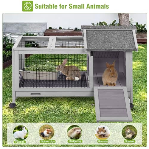 Wooden Rabbit Hutch Indoor and Outdoor (Grey)