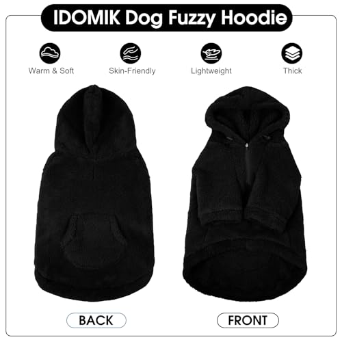 Fuzzy Dog Sweater with Adjustable Hood & Harness Hole (X-Large / Black)