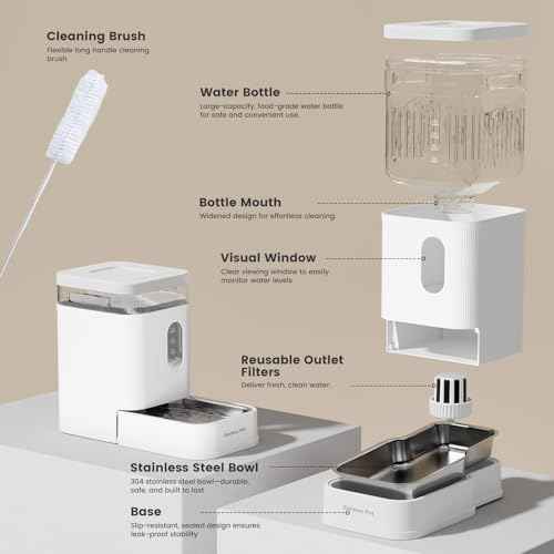 1.7 Gallon Automatic Dog Water Dispenser with Stainless Steel Bowl (White / 1.7 Gallon)