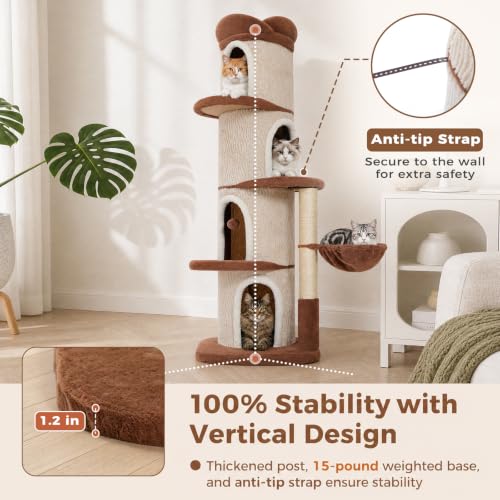 68.5" Modern Cat Tree Tower with 4 Condos & Soft Top Bed (Beige / 69" Forest Cat Tree)