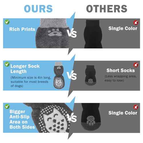 Anti Slip Dog Socks to Prevent Licking Paws for Hardwood Floors (Owl-Dark Grey / Large (4 Count))