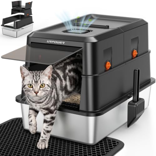XL Stainless Steel Cat Litter Box with 180° Flip (Matte Black / X-Large)