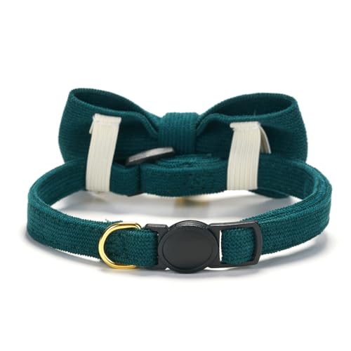 2 Pack Soft Corduroy Cat Collars with Bow Tie & Bell Adjustable Breakaway Kitten Bowtie Collar for Girl Boy Cats (S:Neck 7.0" - 11.0" / Corduroy-Red Green)