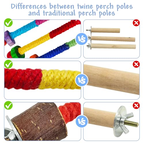 Parrot Cage Perches Stand Pole Parakeet Paw Grinding Stick Colorful Wood Perch Platform for Parakeets Cockatiels Lovebirds Green Cheeked Conures