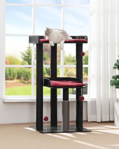 43.7" Modern Cat Tree (Black/Red / 23.6"L x 23.6"W x 43.7"H)