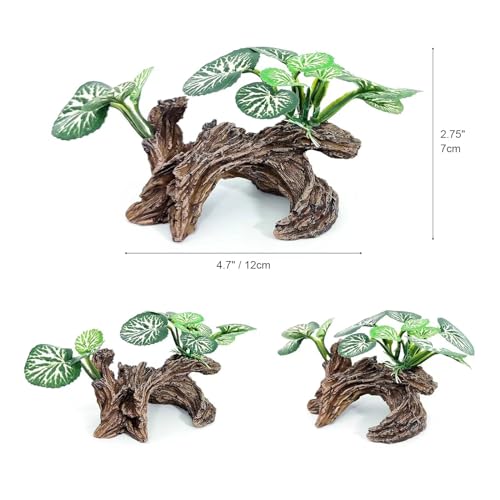 Fish Tank Decorations Aquarium Ornaments 3pcs Betta Silk Leaf Plants Artificial Driftwood Cave Aquarium Plants Accessories (E-3pcs Set/Green)