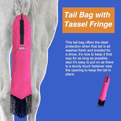 Smooth Lightweight Adjustable Fastener Nylon Horse Tail Bag with Fringe (Fuchsia Pink)