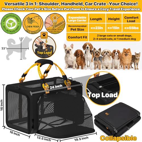 Expandable Large Pet Carrier (24.0"L x 16.0"W x 16.0"H / Black Warrior)
