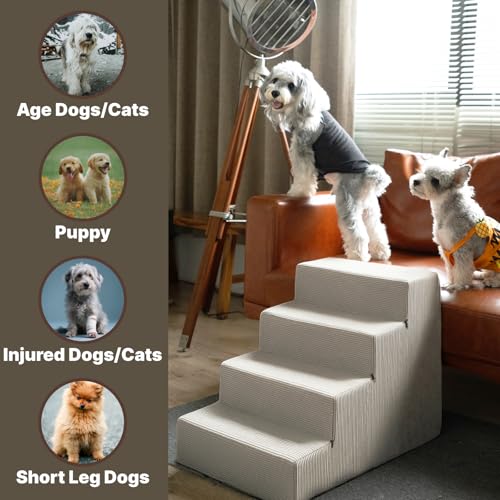 Dog Stairs for Small Dogs & Cats (Square Corner / 4 steps: 23.94''L×14.96''W×18.27''H)