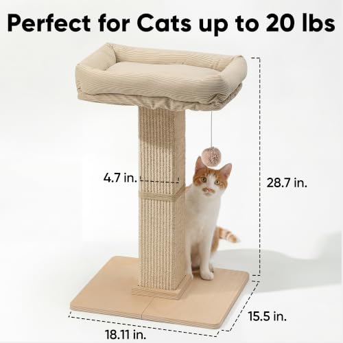 Retro Style Cat Scratching Post with Perch for Indoor Adult Cats (Beige)