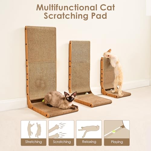 Cardboard Cat Scratcher for Indoor Cats (Brown / 16.6x11.2x26.8)