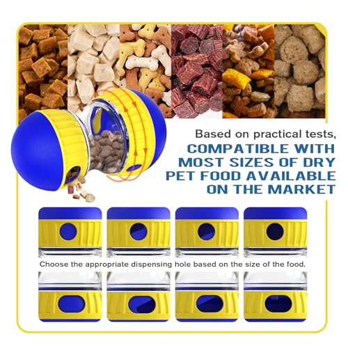 Dog Treat Dispensing Puzzle Toy Adjustable Food Dispenser Slow Feeder Puppy Enrichment Training Rolling Ball Pet Interactive Chase Toys for Small Medium Large Dogs to Keep Them Busy (Blue - Single - Standard)