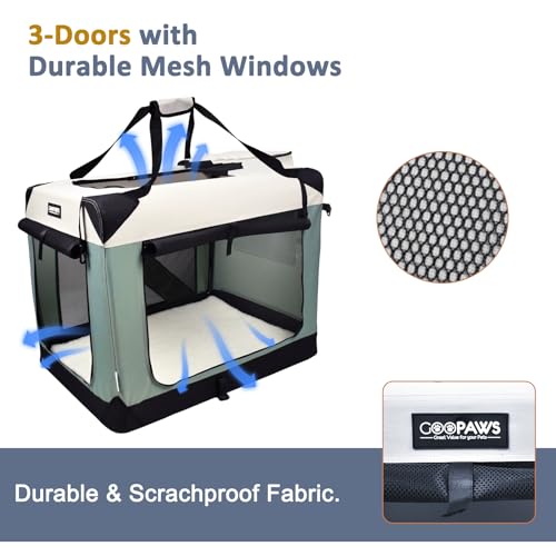 3 Door Portable Collapsible Soft Dog Crate Carrier with Bed (1-Shale Green)