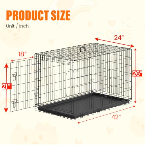 Dog Crate for Large Dogs 42 Inch Folding Kennel Metal Pet Cage Black (Black / 42.0"L x 24.0"W x 26.0"H)