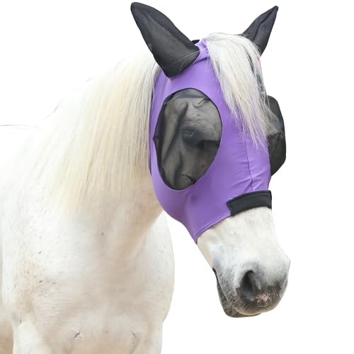 Elastic Fly Mask for Horse with Ear (Violet / Cob (Medium))