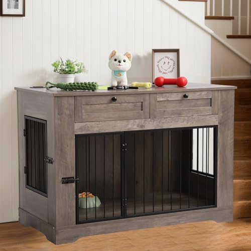 Large Dog Crate Furniture (Gray / 47.2"L x 23.8"W x 32.7"H)