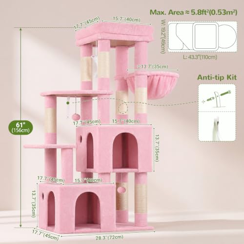 Heavy Duty Cat Trees for Big Cats Maine Coon (Pink / 61inch)