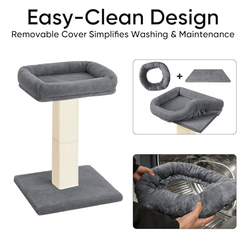 Cat Scratching Post with Plush Perch for Indoor Cats (Grey)