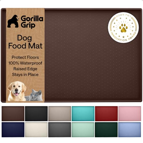 Dog Food Mat 100% Waterproof Silicone (Brown / 32"l X 24"w)