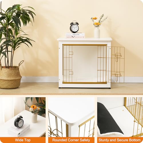 27" Dog Crate Furniture (White+Gold / 27.2"L x 20.1"W x 23.6"H)