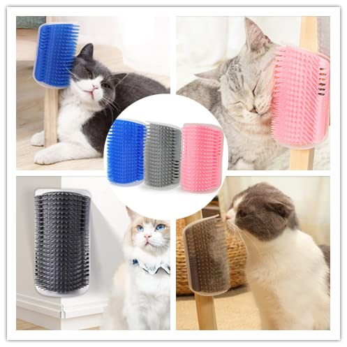 6 Pack Cat Self Groomer with Catnip Pouch Wall Corner Groomers Cat Face Scratcher Pet Grooming Brush Massage Combs for Short Long Haired Cats Fur Pets Dog Kitten Puppy (2 Grey+1 Black+1 Dark Blue+1 Light Blue+1 Pink)