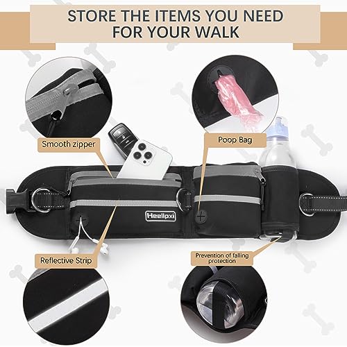 Hands Free Waist Leash with Pouch for Two Dogs (Grey)