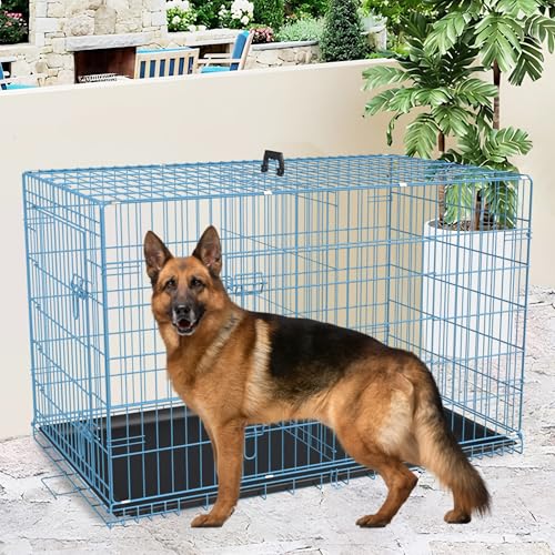 48" Foldable Metal Dog Crate (Blue)