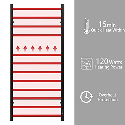 Towel Warmer Wall Mounted with Built (12 Bars / Matte Black)