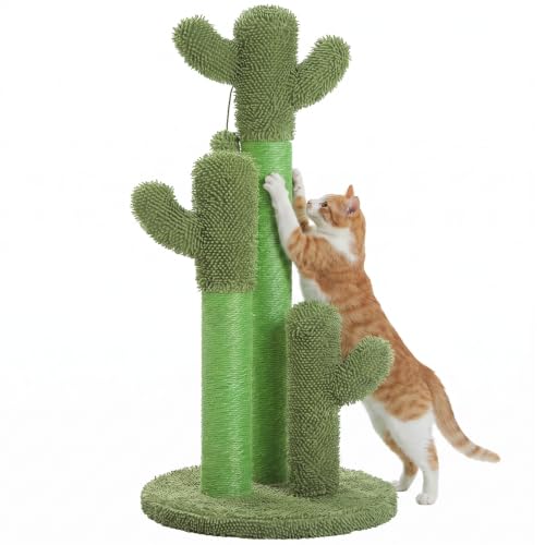 35” Cat Scratching Post Cactus Cat Scratcher with Toy Ball (Extra Large 35" / Green)