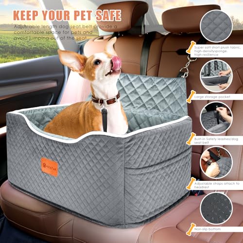 Memory Foam Booster Dog Car Seat for Medium Dogs Under 45 LBS (Grey / Medium)