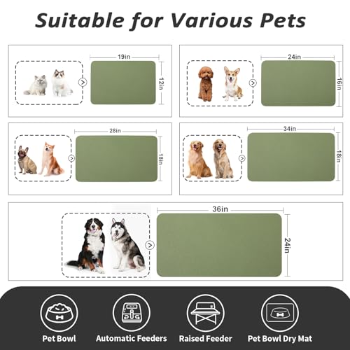 Dog Food Mat Absorbent Cat Mat for Food and Water (Green / 24"L x 16"W)