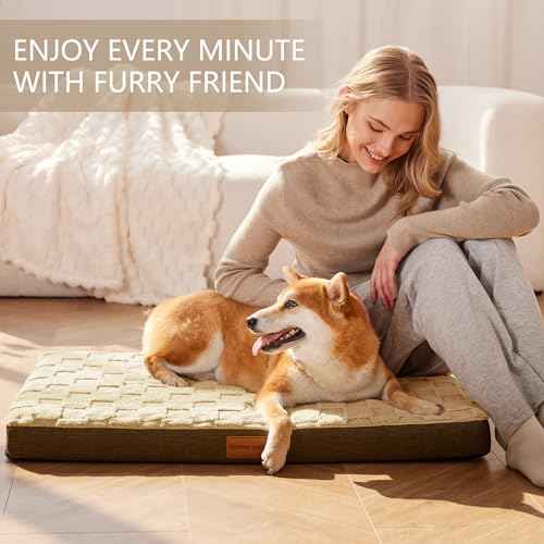 Orthopedic Large Dog Bed Washable Pet Crate Mat 42''X28'' Camel (Camel / 42"L x 28"W x 3.5"Th)