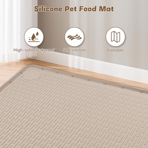 Cat Food Mat Extra Large Silicone Pet Bowl Mat 50''x35'' (Khaki / 50"L x 35"W)