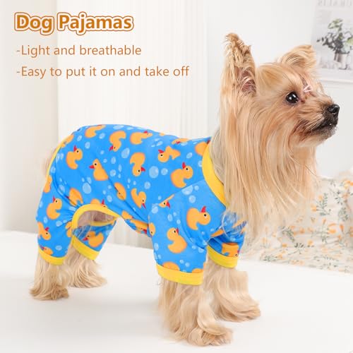 Dog Pajamas Small Sized Dogs Stretchable Summer Dog Clothes Pjs 4 Legs Girl Boy Cute Soft Puppy Outfits Doggie Cat Jammies Jumpsuit Sleeper for Pet (Blue Duck / Large (Chest 17in ))