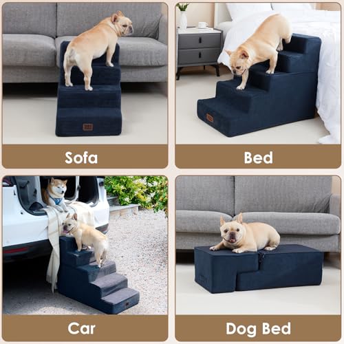 Dog Stairs for High Bed 25" H (Navy / Extra Wide 17.7" x 35" x 25")